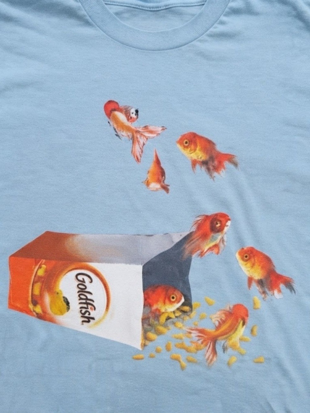Gildan Light Blue Tee with Orange & Goldfish Graphic - Picture 2 of 2